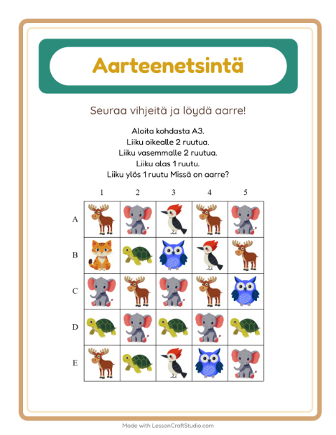 Aarteenetsintä nuolilla: Eläimet – esikouluikäisille — 2