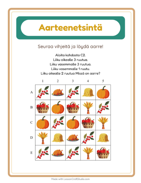 Aarteenetsintä nuolilla – Kiitospäivä