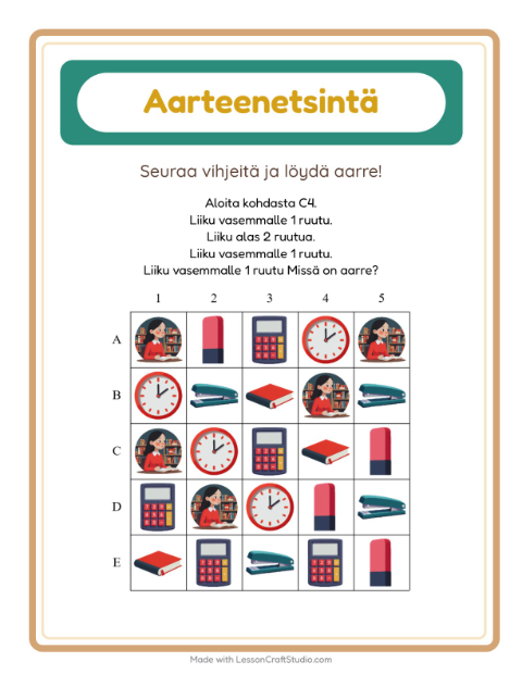 Aarteenetsintä nuolilla – Luokkahuone