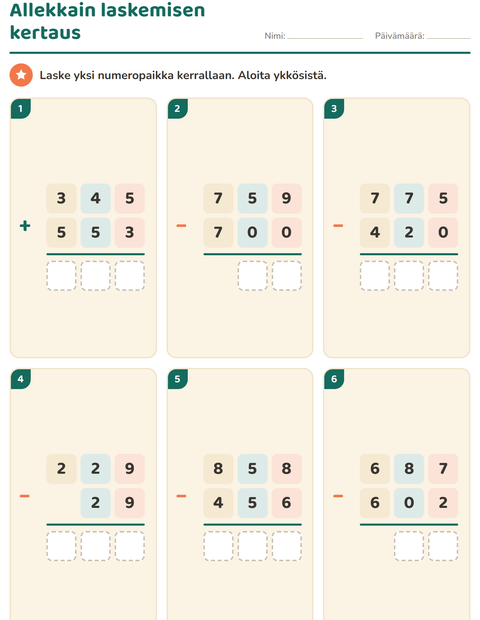 Esikatselu: Allekkain laskemisen kertaus