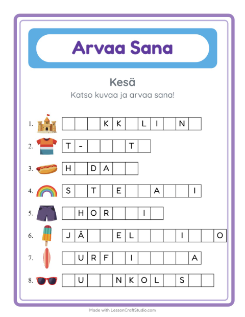 Arvaa sana, helpot sanat – Kesä