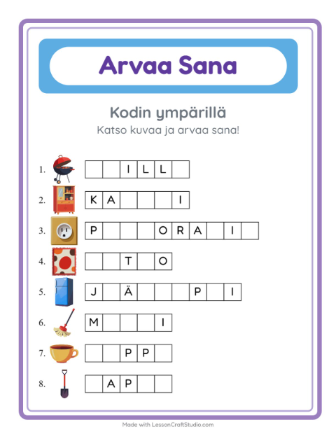 Arvaa sana, helpot sanat – Kodin ympärillä