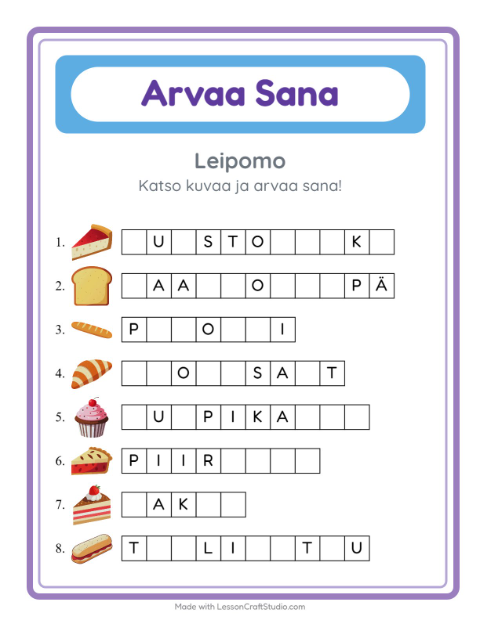 Arvaa sana, helpot sanat – Leipomo
