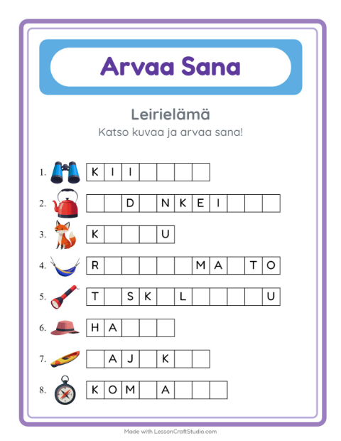 Arvaa sana, helpot sanat – Leirielämä