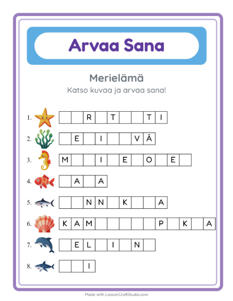 Arvaa sana, helpot sanat – Merielämä