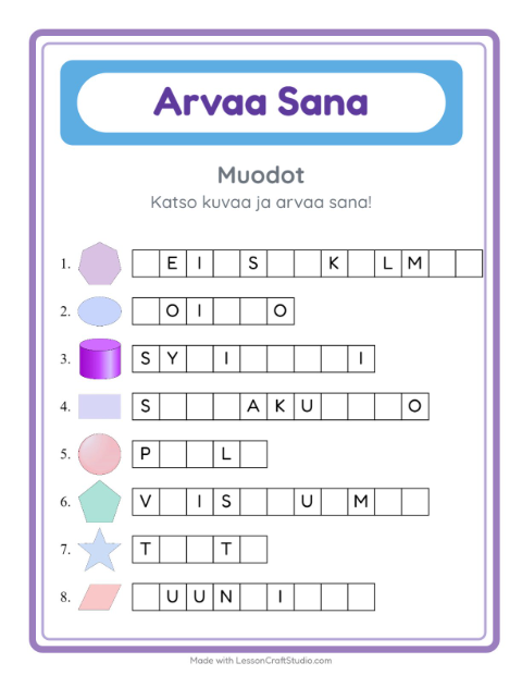 Arvaa sana, helpot sanat – Muodot