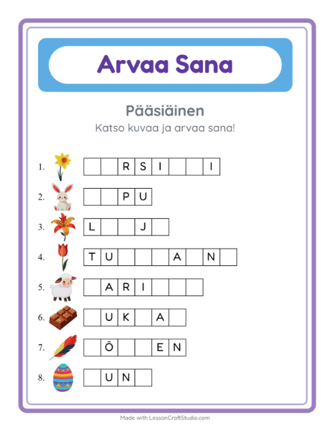 Arvaa sana, helpot sanat – Pääsiäinen