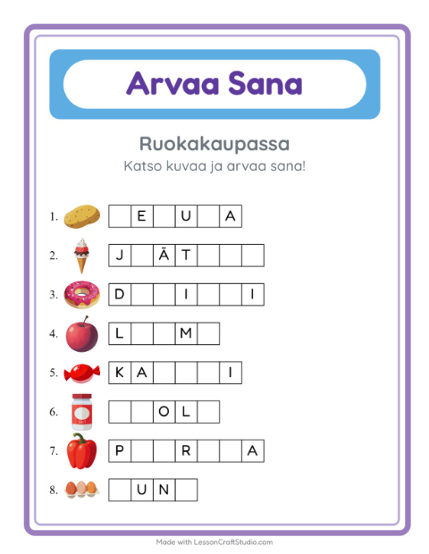 Arvaa sana, helpot sanat – Ruokakaupassa