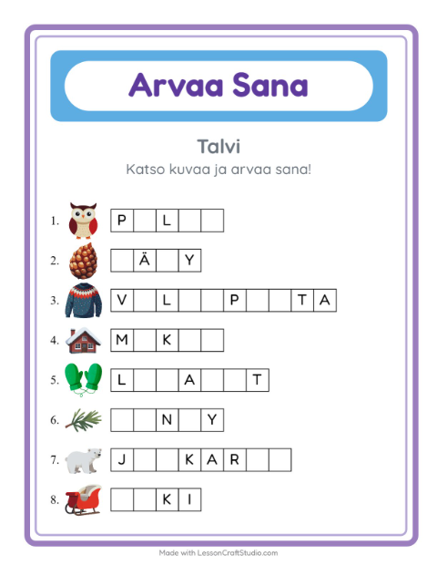 Arvaa sana, helpot sanat – Talvi