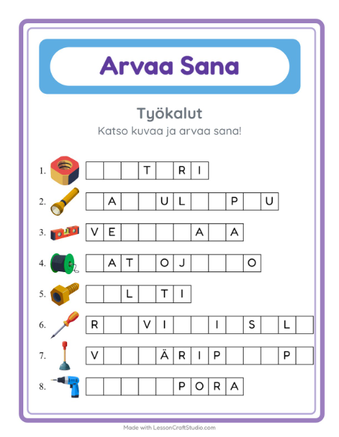 Arvaa sana, helpot sanat – Työkalut