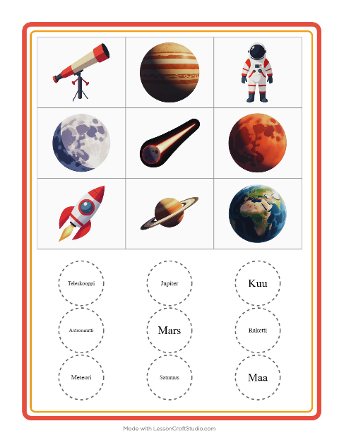 Kuvabingo: Avaruus – esikouluikäisille — 2