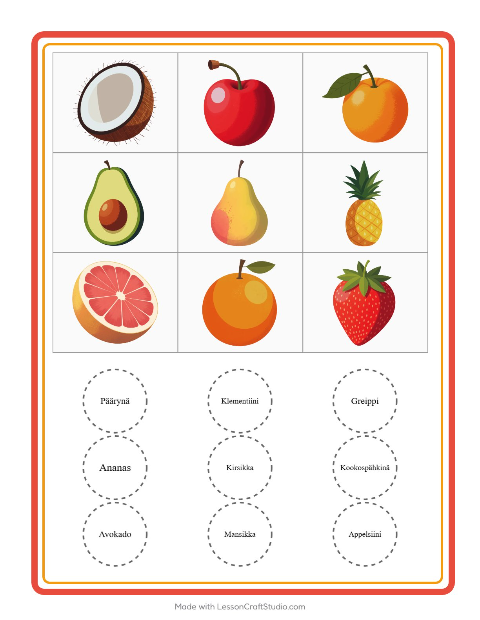 Kuvabingo: Hedelmät – esikouluikäisille — 2