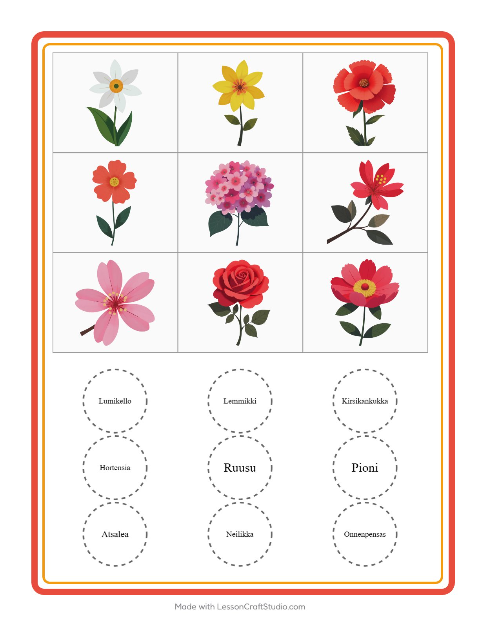 Kuvabingo: Kukat – esikouluikäisille — 2