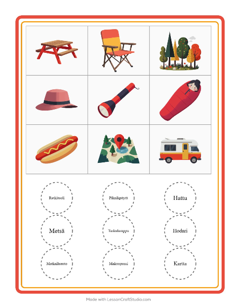 Kuvabingo: Leirielämä – esikouluikäisille — 2