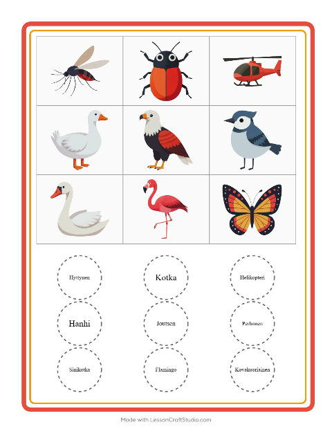 Kuvabingo: Lentävät asiat – esikouluikäisille — 2