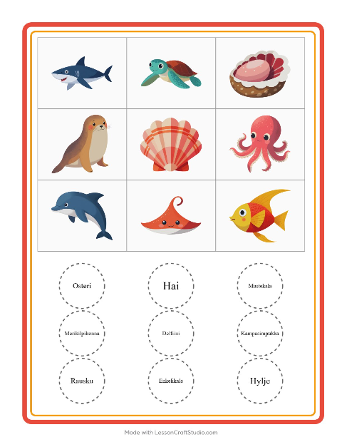 Kuvabingo: Merielämä – esikouluikäisille — 2