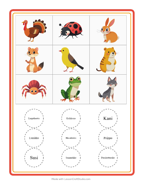 Kuvabingo: Metsän eläimet – esikouluikäisille — 2