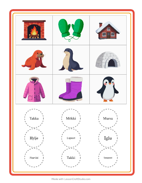 Esikatselu: Bingo-tehtäväarkki, aiheena Talvi, Esiopetus