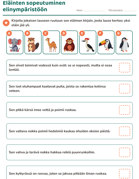 Eläinten sopeutuminen elinympäristöön