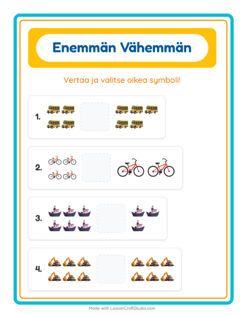 Esikatselu: Enemmän vai vähemmän: Ajoneuvot – esikouluikäisille