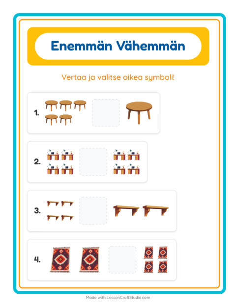 Esikatselu: Enemmän vai vähemmän: Huonekalut – esikouluikäisille