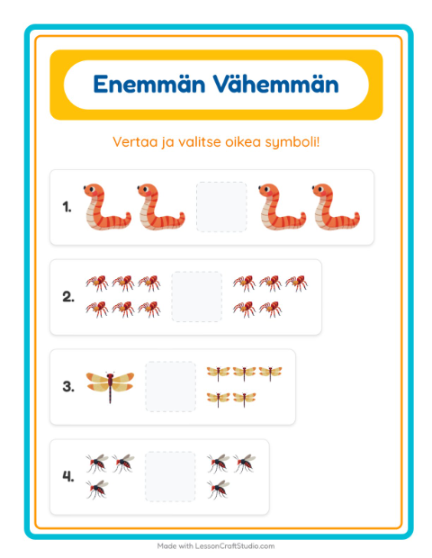 Esikatselu: Enemmän vai vähemmän: Hyönteiset ja ötökät – esikouluikäisille
