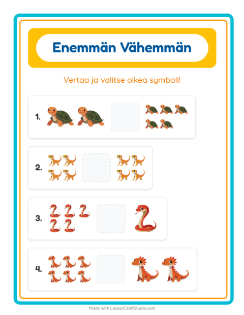 Esikatselu: Enemmän vai vähemmän: Matelijat ja sammakkoeläimet – esikouluikäisille