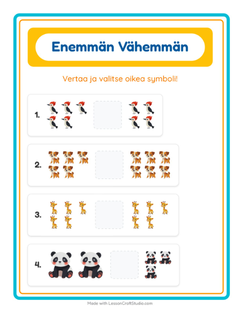 Esikatselu: Enemmän Vai Vähemmän-tehtäväarkki, Varhaiskasvatus