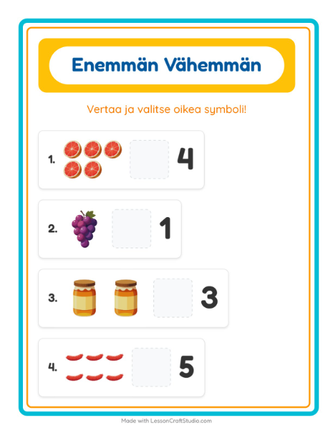 Esikatselu: Enemmän Vai Vähemmän-tehtäväarkki, aiheena Aamiainen, Varhaiskasvatus