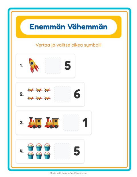 Esikatselu: Enemmän Vai Vähemmän-tehtäväarkki, aiheena Lelut, Varhaiskasvatus