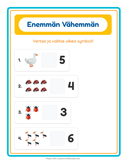 Esikatselu: Enemmän Vai Vähemmän-tehtäväarkki, aiheena Lentävät asiat, Varhaiskasvatus