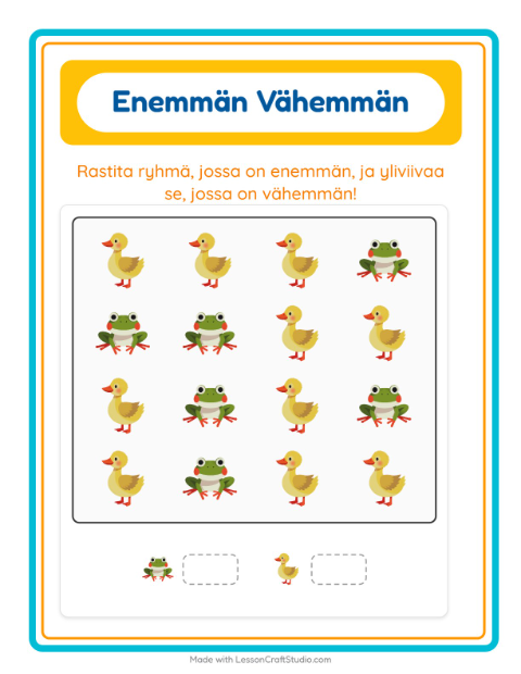Esikatselu: Enemmän Vai Vähemmän-tehtäväarkki, aiheena Kevät, Varhaiskasvatus