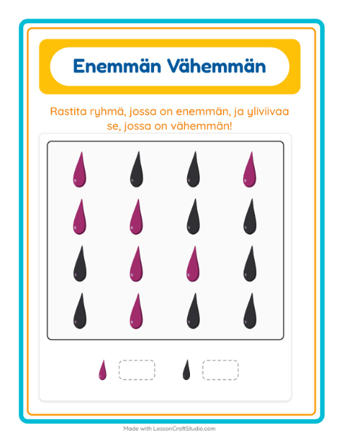 Esikatselu: Enemmän Vai Vähemmän-tehtäväarkki, aiheena Värit, Varhaiskasvatus