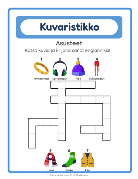 Esikatselu: Opi englantia: Asusteet – kuvaristikko lapsille