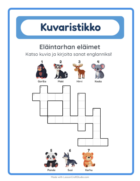 Englannin kuvaristikko – Eläintarhan eläimet