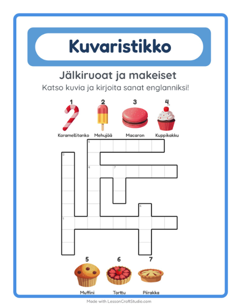 Englannin kuvaristikko – Jälkiruoat ja makeiset