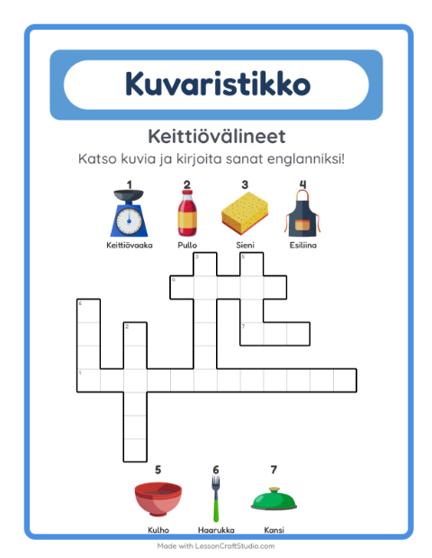 Englannin kuvaristikko – Keittiövälineet