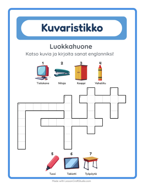 Englannin kuvaristikko – Luokkahuone