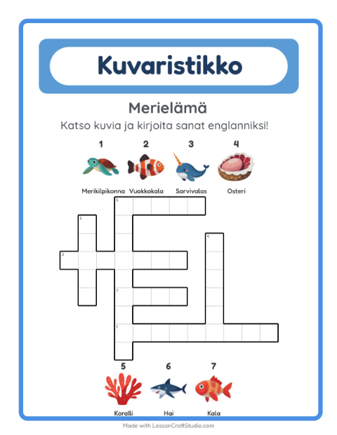 Esikatselu: Opi englantia: Merielämä – kuvaristikko lapsille