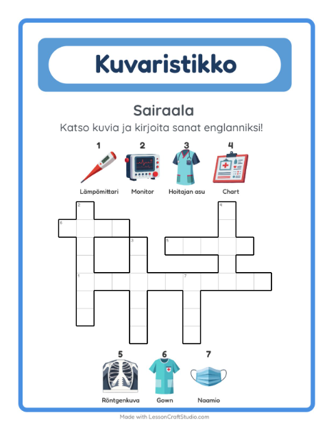 Esikatselu: Opi englantia: Sairaala – kuvaristikko lapsille