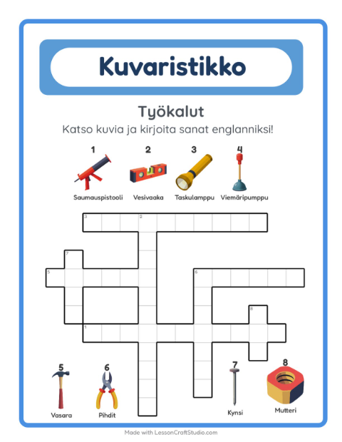 Englannin kuvaristikko – Työkalut
