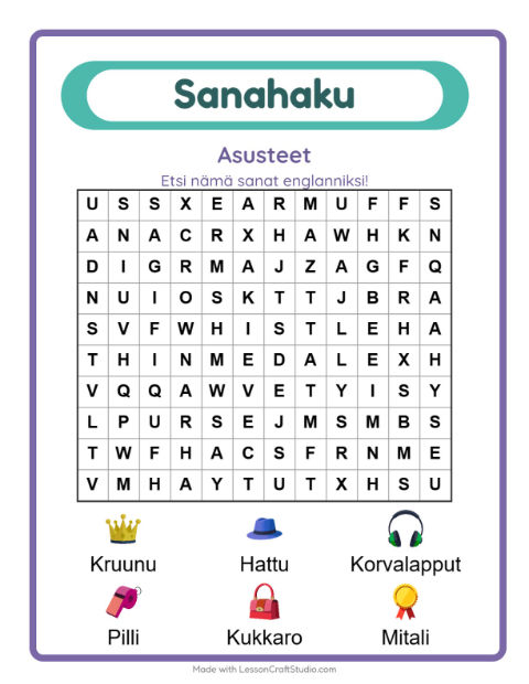 Englannin sanahaku – Asusteet
