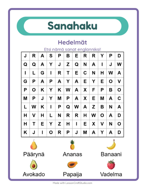 Englannin sanahaku – Hedelmät