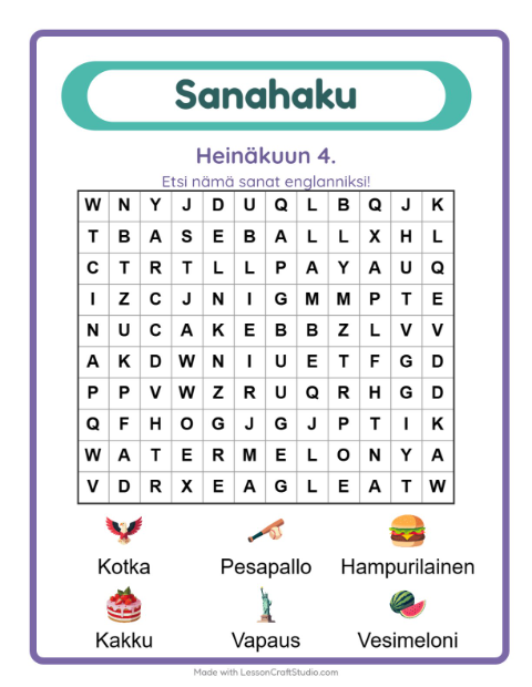 Englannin sanahaku – Itsenäisyyspäivä