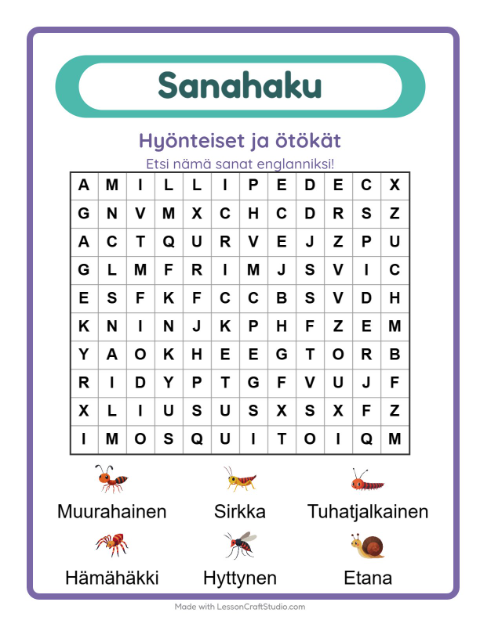 Englannin sanahaku – Hyönteiset ja ötökät