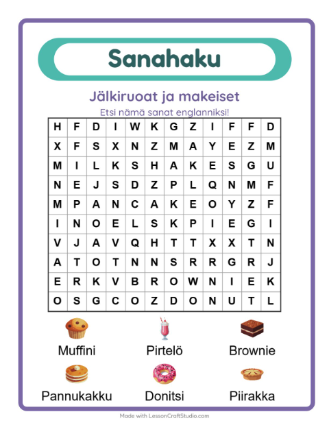 Englannin sanahaku – Jälkiruoat ja makeiset