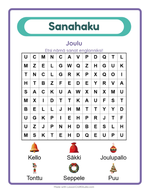 Englannin sanahaku – Joulu