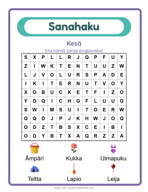 Englannin sanahaku – Kesä
