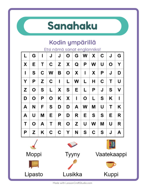 Englannin sanahaku – Kodin ympärillä