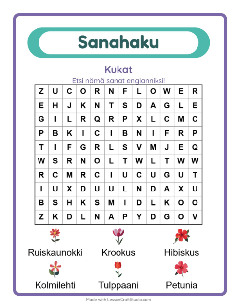 Englannin sanahaku – Kukat